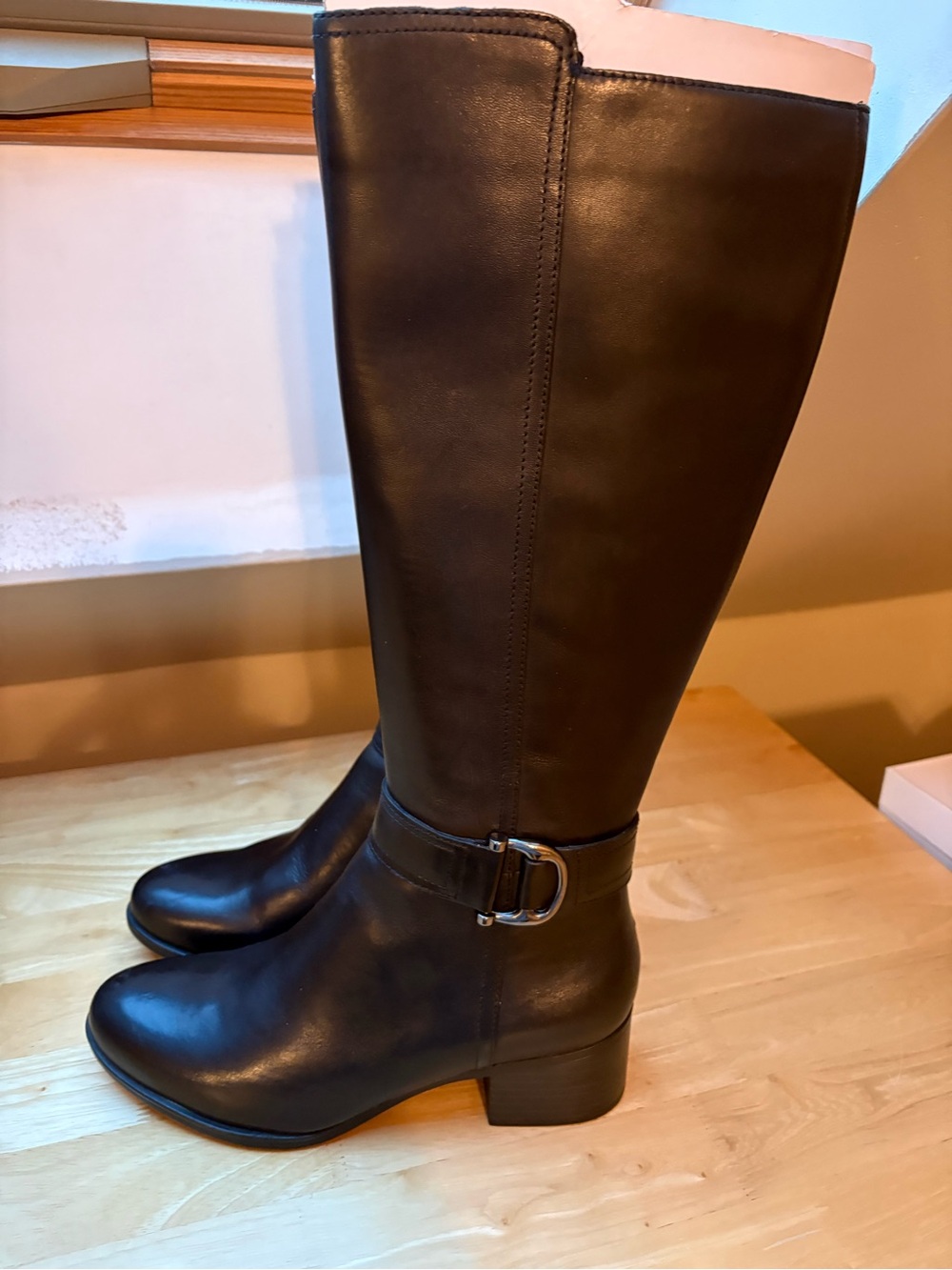 NATURALIZER Kelso Black Leather Wide-Calf Knee-High Boots | Women's Sz 9